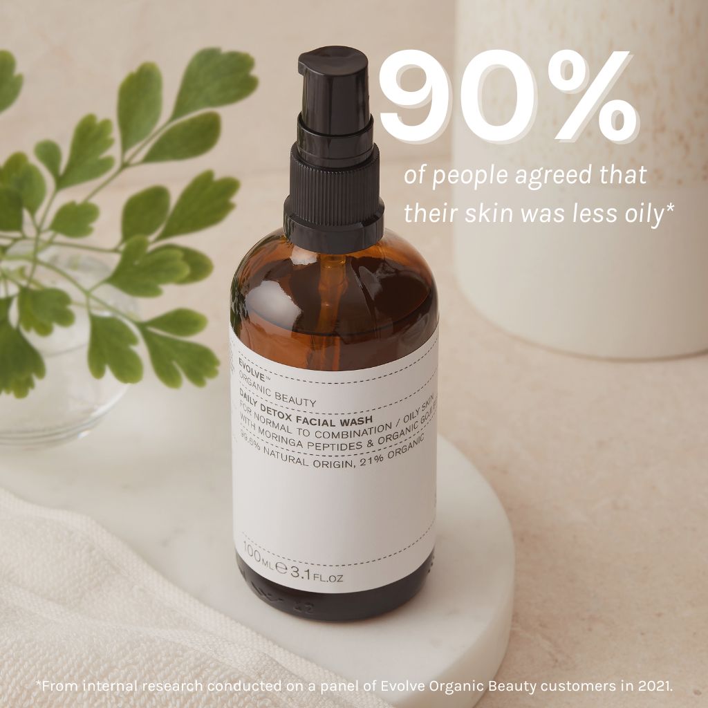 evolve organic beauty daily detox facial wash 90% of people agreed that their skin was less oily