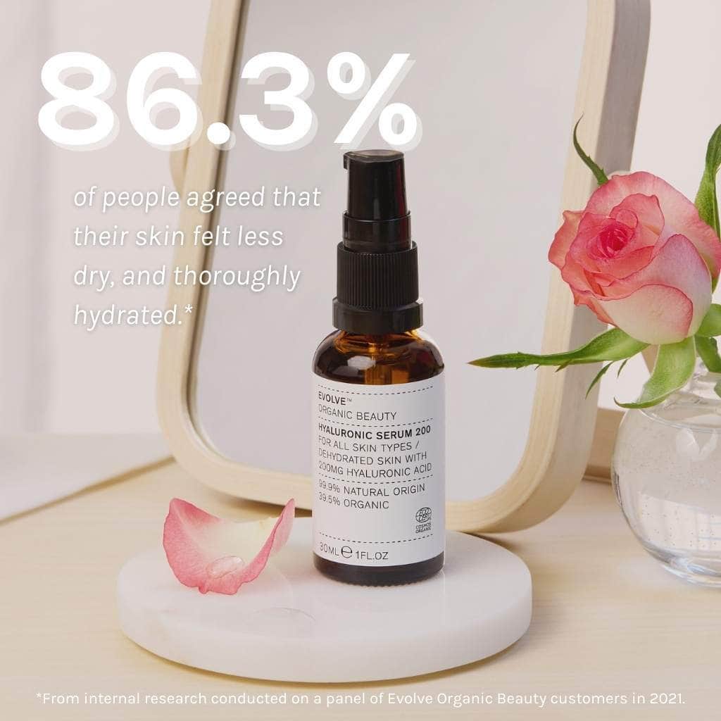 evolve organic beauty hyaluronic serum 200 86.3% of people agreed that their skin felt less dry, and thoroughly hydrated