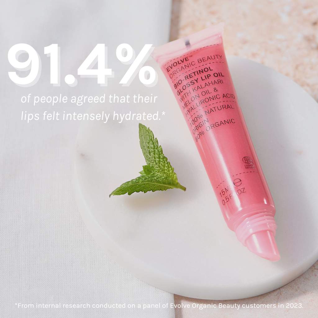 91.4% of people agreed that their lips felt intensely hydrated after using the evolve lip oil