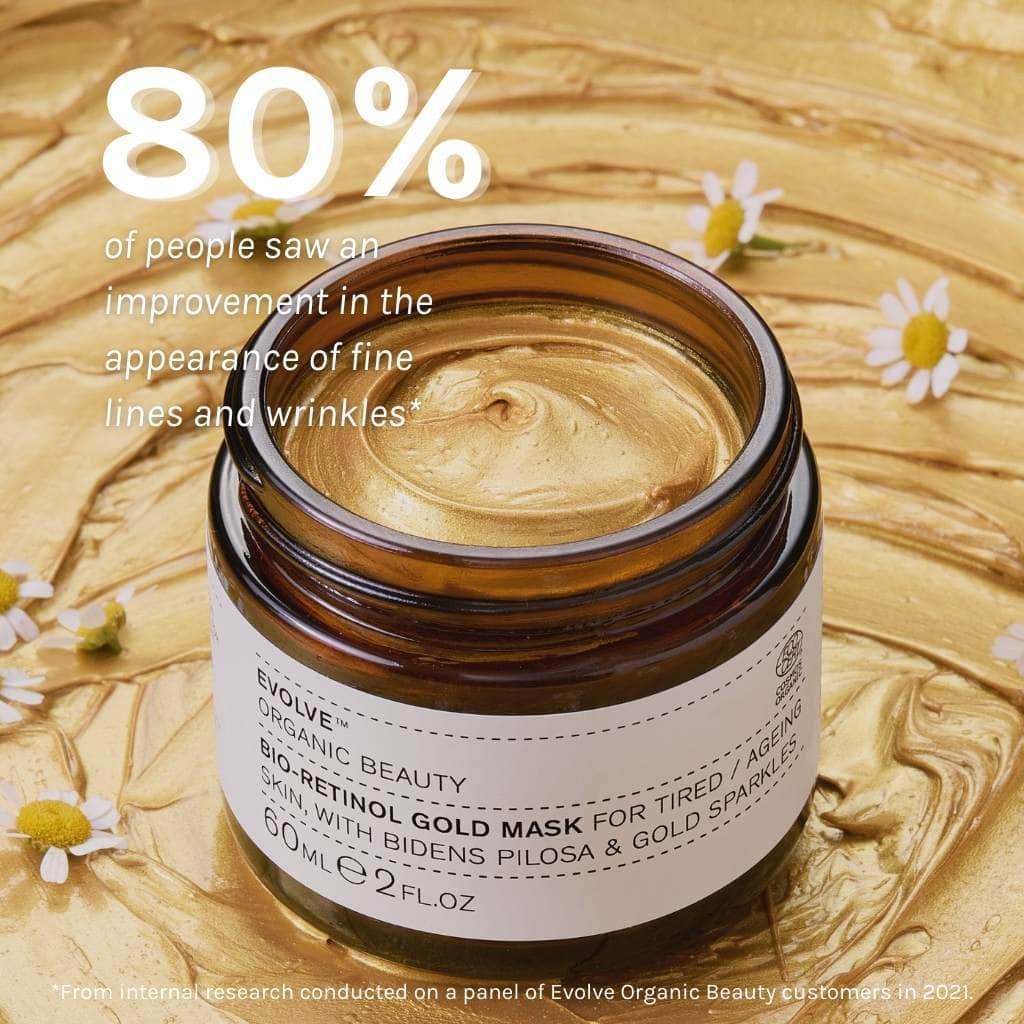 evolve organic beauty bio-retinol gold mask 80% of people saw an improvement in the appearance of fine lines and wrinkles