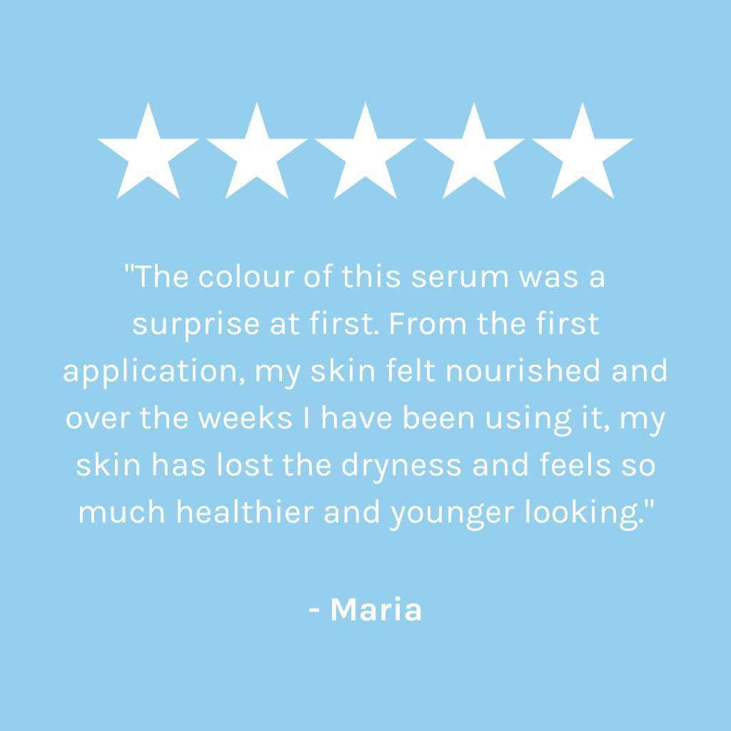 &quot;The colour of this serum was a surprise at first. From the first application, my skin felt nourished and over the weeks I have been using it, my skin has lost the dryness and feels so much healthier and younger looking.&quot; - maria